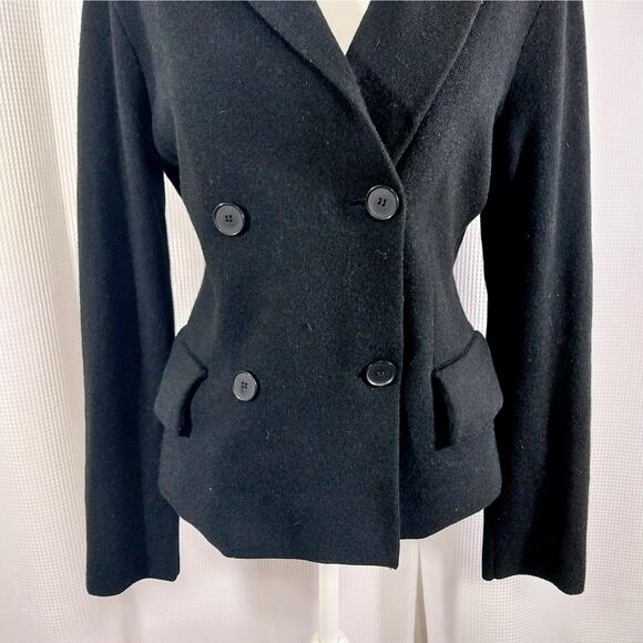 ANN TAYLOR! RICH BLACK DENSELY KNIT DOUBLE BREASTED SWEATER JACKET! SZ LT - Picture 4 of 9